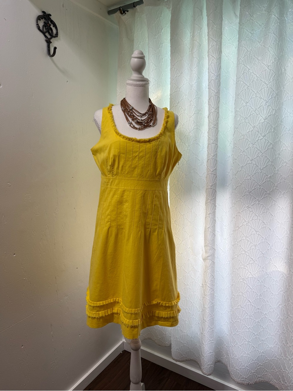 Tory Burch Yellow Sleeveless Midi Dress with Fringe Hem - Picture 2 of 10